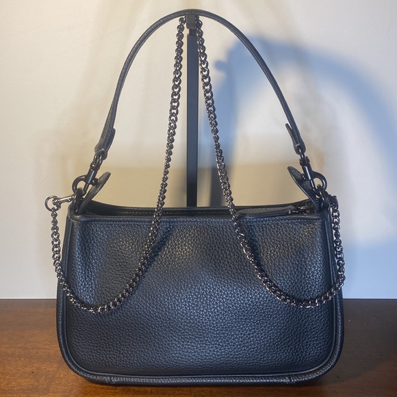 Coach Cary CC437 Black Pebble Leather Shoulder Crossbody Bag Pewter - Picture 2 of 8